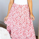 Red Pink Floral Large Taite Ruffle Tiered Skirt