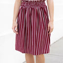 Dark Red 1X Striped Smocked Waist Tracie Skirt