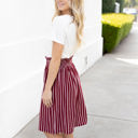 Dark Red 1X Striped Smocked Waist Tracie Skirt