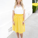 Yellow 1X Striped Smocked Waist Tracie Skirt