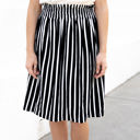 Black 1X Striped Smocked Waist Tracie Skirt