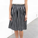 Black 1X Striped Smocked Waist Tracie Skirt