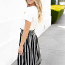 Black 1X Striped Smocked Waist Tracie Skirt