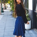 Navy Large Tie Belt Polka Dot Eden Skirt