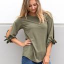 Large Olive 3/4 Tie Sleeve Tunic