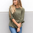 Large Olive 3/4 Tie Sleeve Tunic