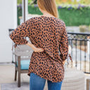 Large Dark Brown Cheetah Patterned Tie Sleeve Noelle Top