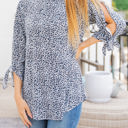 Small Small Blue Cheetah Patterned Tie Sleeve Noelle Top