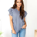 Large Black Ruffle Sleeve Gingham Top