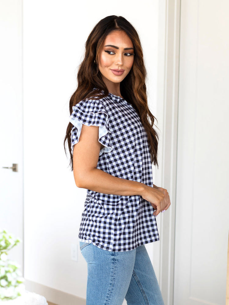 Ruffle Sleeve Gingham Top