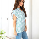 Large Blue Ruffle Sleeve Gingham Top