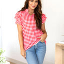 Medium Red Ruffle Sleeve Gingham Top