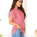 Medium Red Ruffle Sleeve Gingham Top