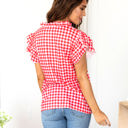 Medium Red Ruffle Sleeve Gingham Top