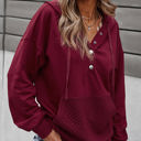 Large Dark Red Quilted Pocket Hoodie