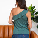 Medium Jade Green Ruffle One Shoulder Tank Top