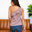 Medium Mocha Ruffle One Shoulder Tank Top