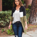 Large Olive Green Finn Colorblock Cardigan