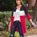 Large Red Finn Colorblock Cardigan