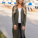 Medium Olive Split Hem Duster Cardigan