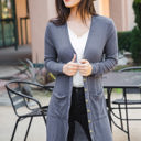 Large Charcoal Button Front Pocket Hi Lo Cardigan