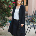 Large Black Button Front Pocket Hi Lo Cardigan