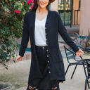 Large Black Button Front Pocket Hi Lo Cardigan