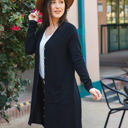 Large Black Button Front Pocket Hi Lo Cardigan