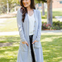 Medium Light Gray Button Front Pocket Hi Lo Cardigan