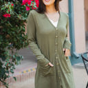 Large Olive Button Front Pocket Hi Lo Cardigan