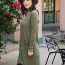 Large Olive Button Front Pocket Hi Lo Cardigan