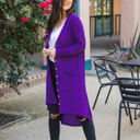 Large Purple Button Front Pocket Hi Lo Cardigan