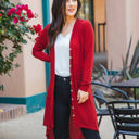 Large Red Button Front Pocket Hi Lo Cardigan