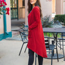 Large Red Button Front Pocket Hi Lo Cardigan