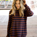 Large Brown Long Sleeve Thick Stripe Gradie Top