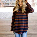 Large Brown Long Sleeve Thick Stripe Gradie Top