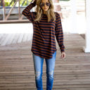 Large Brown Long Sleeve Thick Stripe Gradie Top