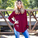 Large Red Long Sleeve Thick Stripe Gradie Top