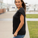 Small Black Ruffle Detail Short Sleeve Top