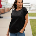 XL Black Ruffle Detail Short Sleeve Top