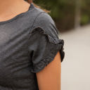 Medium Charcoal Ruffle Detail Short Sleeve Top