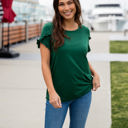 Large Forest Green Ruffle Detail Short Sleeve Top