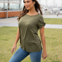 Large Olive Ruffle Detail Short Sleeve Top