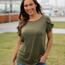 XL Olive Ruffle Detail Short Sleeve Top