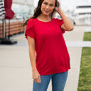 Small Red Ruffle Detail Short Sleeve Top