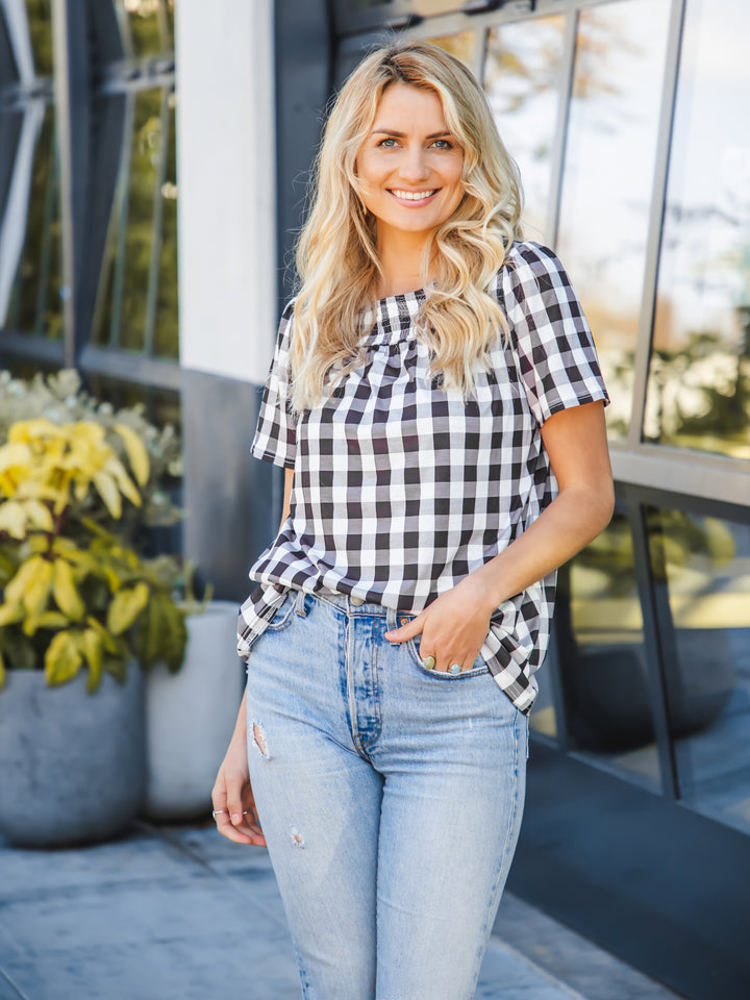 Smocked Gingham Top