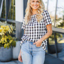 Medium Black Smocked Gingham Top