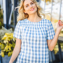 Large Blue Smocked Gingham Top