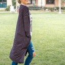 Navy Brown Large The Striped Leah Cardigan