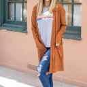 Burnt Orange 1X Texture Knit Pocket Aubrey Cardigan